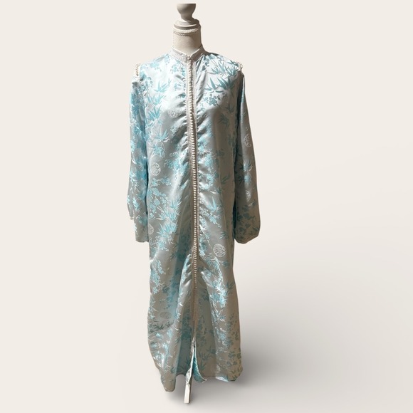 Kaftan Elegance Other - Kaftan Elegance Moroccan Satin Jacquard Caftan Maxi Blue White 54" M